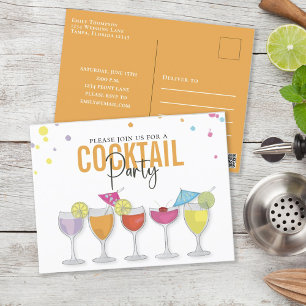 Bunte Cocktailgläser Moderne Happy Hour Party Postkarte