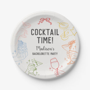 Bunte Cocktailparty Retro-Junggesellinnenabschied Pappteller