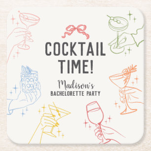 Bunte Cocktailparty Retro-Junggesellinnenabschieds Rechteckiger Pappuntersetzer