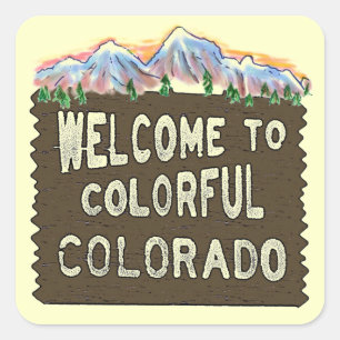 Bunte Colorado-Willkommensschildgebirgsaufkleber Quadratischer Aufkleber