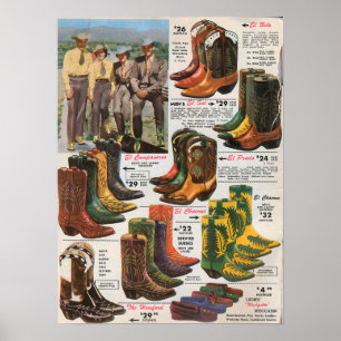 Bunte Cowboystiefelfünfziger jahre Poster