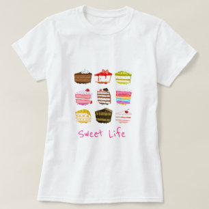 Bunte Creme des süßen Kuchens des Lebenslogans T-Shirt