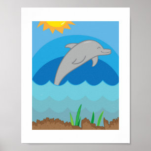 Bunte Delfin-Illustration Ozean-Tier für Kinder Poster