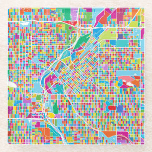 Bunte Denver-Karte Glasuntersetzer