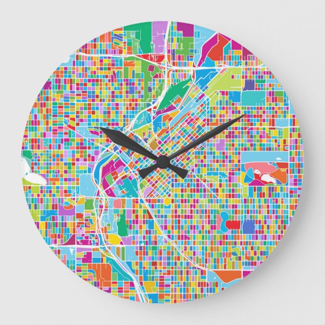 Bunte Denver-Karte Große Wanduhr (Vorderseite)