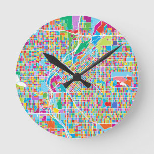 Bunte Denver-Karte Runde Wanduhr