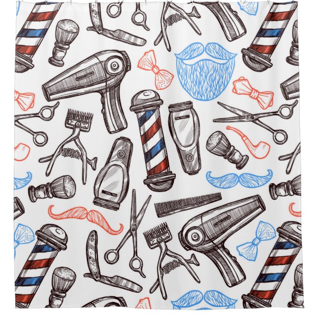 Bunte der Friseur-Art der Männer Duschvorhang (Vorderseite)