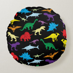 Bunte Dinosaurier Aquarell Kinder Muster Rundes Kissen