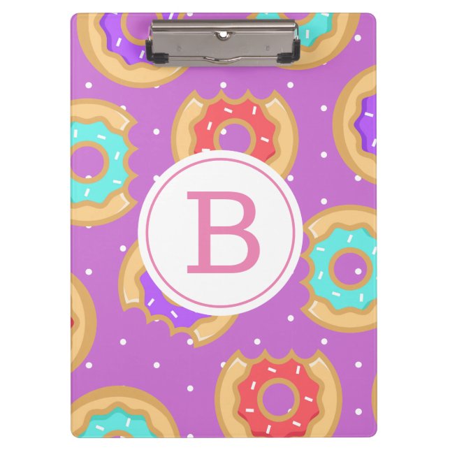 Bunte Donuts & Polka Dots | Monogramm Klemmbrett (Vorderseite)