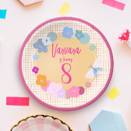 Bunte Dopamin-Blumen-Geburtstagsmädchen-Papierplat Pappteller