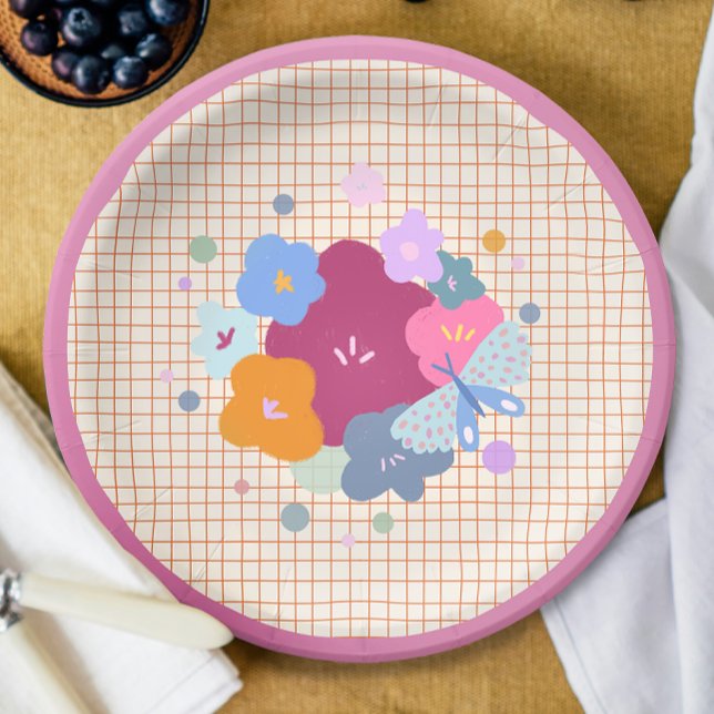 Bunte Dopamin-Blumenmädchen-Papierplatte Pappteller (Von Creator hochgeladen)