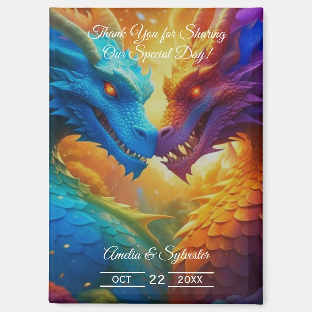 Bunte Drachen in der Liebe Hochzeit Danke Magnet (Vorderseite)