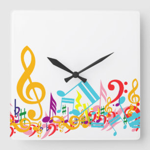 Bunte durcheinandergebrachte musikalische quadratische wanduhr