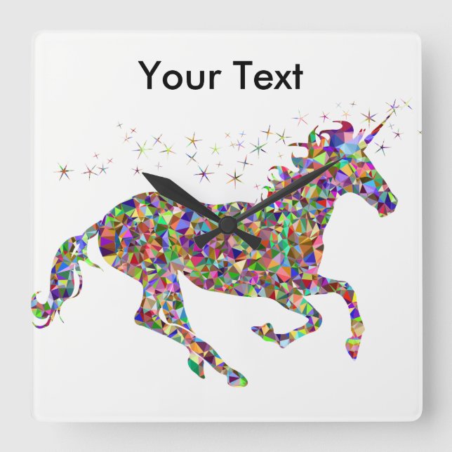 Bunte Einhorn-Uhr Quadratische Wanduhr (Vorderseite)