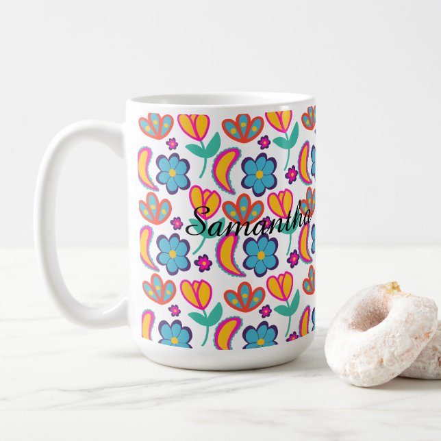 Bunte, einzigartige Blume Kaffeetasse (Mit Donut)