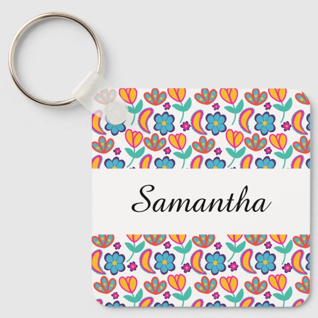 Bunte, einzigartige Blume Schlüsselanhänger (Vorderseite)