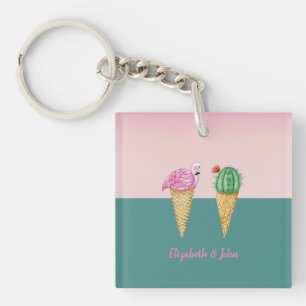 Bunte Eiscreme-Kegel Kaktus Rosa Flamingos Schlüsselanhänger
