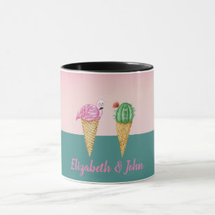 Bunte Eiscreme-Kegel Kaktus Rosa Flamingos Tasse