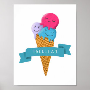 Bunte Eiscreme-Kegel-Kinderzimmer-Kunst mit Namen Poster