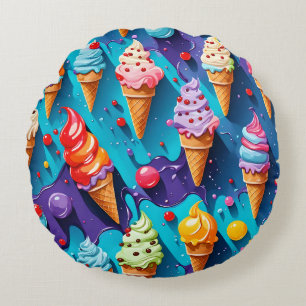 Bunte Eiscreme-Kunst Rundes Kissen