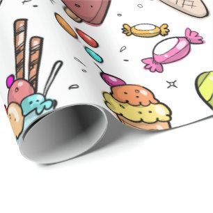 Bunte Eiscreme, Süßigkeit und Lutschbonbon-Muste Geschenkpapier