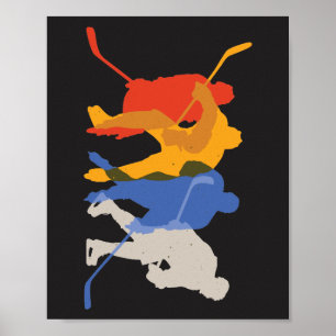 Bunte Eishockeyspieler Silhouette Grafik Poster