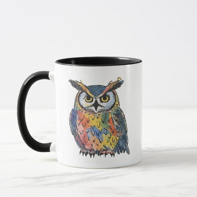 Bunte Eule Aquarell Tasse (Links)
