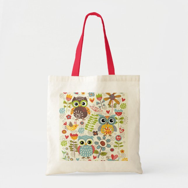 Bunte Eulen-und Blumen-Taschen-Tasche Tragetasche (Vorne)