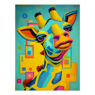 Bunte Fantasie Giraffe - Giraffen Illustration Poster
