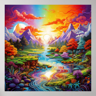 Bunte Fantasie psychedelische surrealistische Land Poster