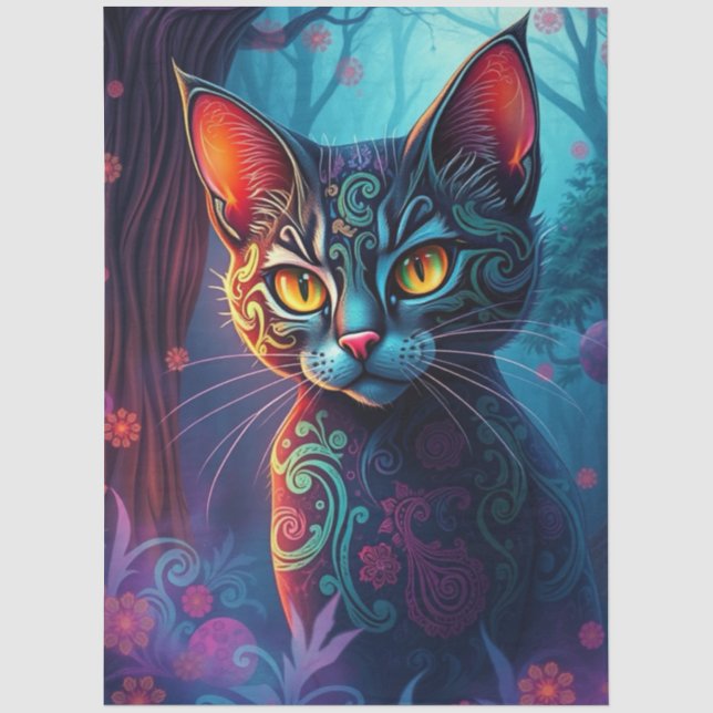 Bunte Fantasiekatze Seidenpapier (Vorderseite)