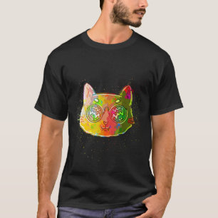 Bunte Farbspritzer 80er Sonnenbrille Katze T-Shirt