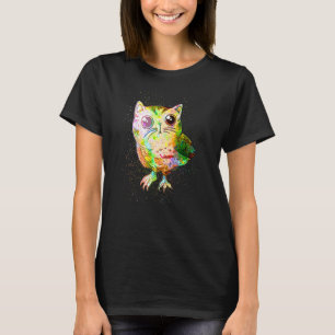 Bunte Farbspritzer Surreal Katze Eule T-Shirt