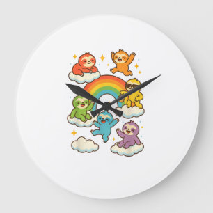 Bunte Faultiere mit einem Regenbogen Kawaii Faulti Große Wanduhr