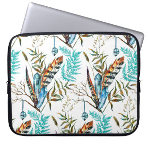 Bunte Federn und blaue Kristalle Laptopschutzhülle