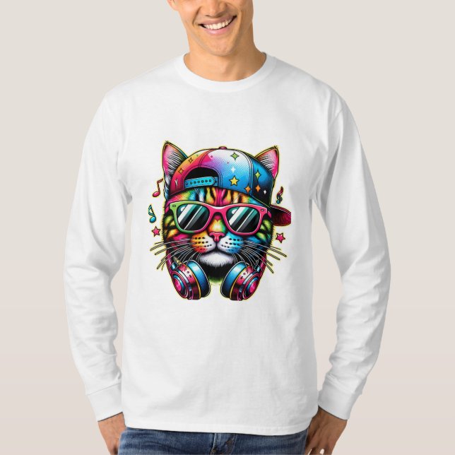 Bunte Feierkatze T-Shirt (Vorderseite)
