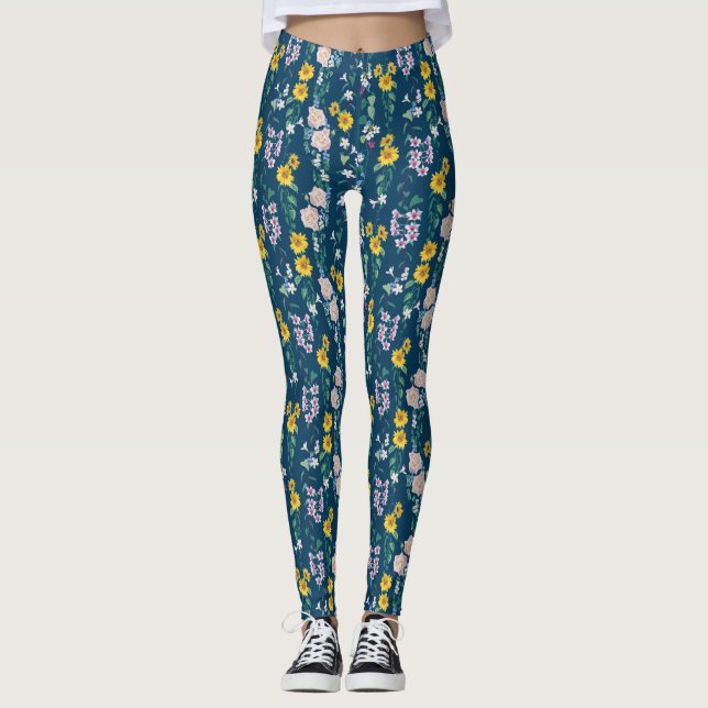 Bunte, feine Blumengymnastik Yoga Leggings (Vorderseite)
