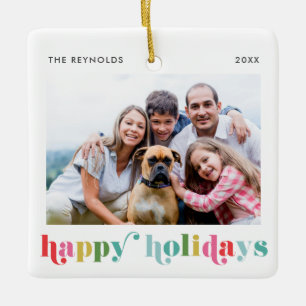 Bunte fette Type Happy Holidays Foto Weihnachten Keramikornament