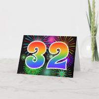 Bunte Feuerwerke + Regenbogen-Muster "32" Ereignis