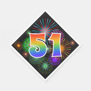 Bunte Feuerwerke + Regenbogen-Muster "51" Ereignis Serviette