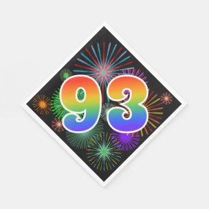 Bunte Feuerwerke + Regenbogen-Muster "93" Ereignis Serviette