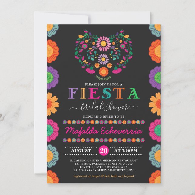 Bunte Fiesta-Brautparty-Mexikaner-Blumen Einladung (Vorderseite)