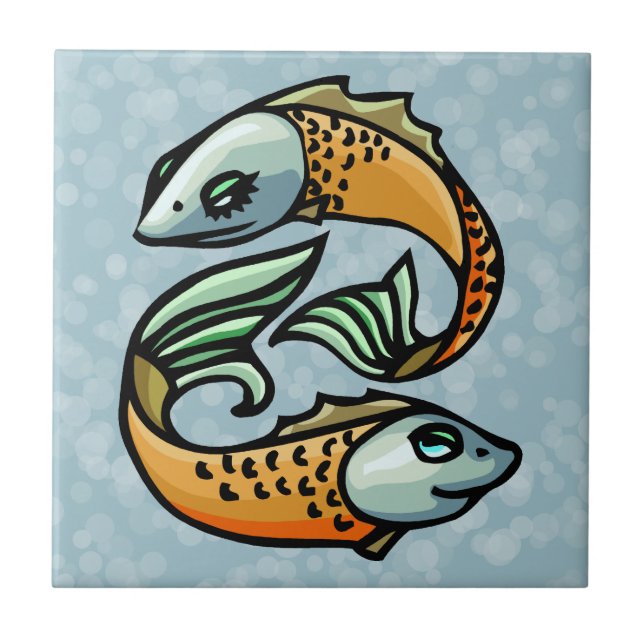 Bunte Fisch-Fische auf Blau Fliese (Vorderseite)