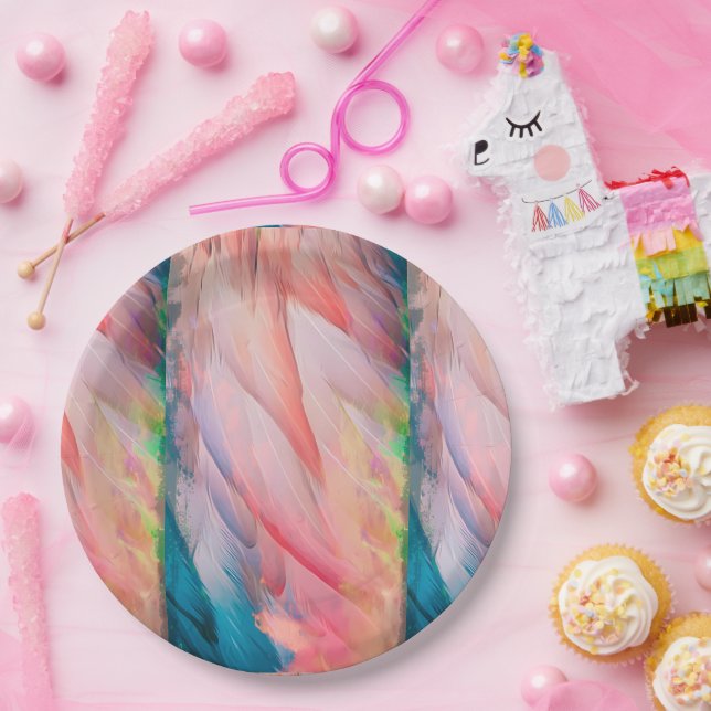 Bunte Flamingo Feathers Pappteller (Party)