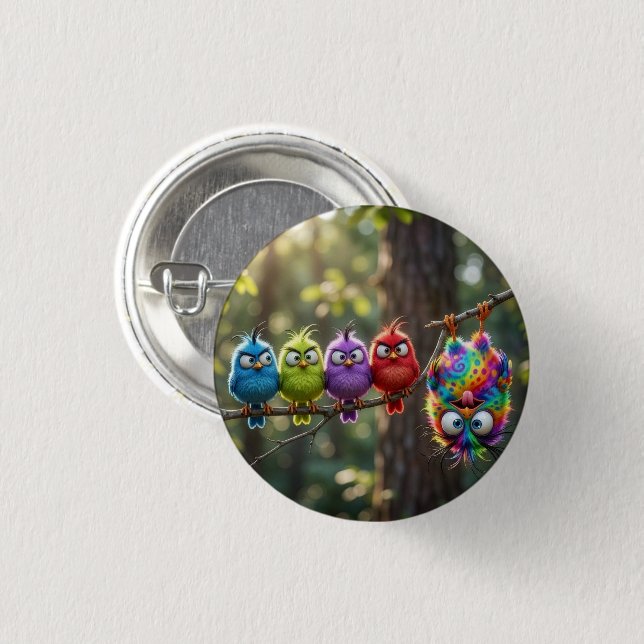 Bunte Flauschige Vögelchen Button (Vorne & Hinten)