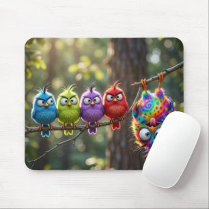 Bunte Flauschige Vögelchen Mousepad