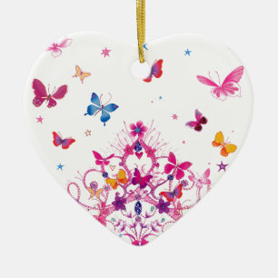 Bunte fliegende Schmetterlinge mit Kronen Kunstpri Keramikornament