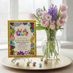 Bunte Florale Ostereiersuche im 3D-Papier-Schnitt- Postkarte