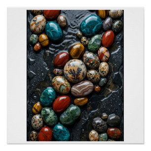Bunte Flusssteine Nasse Kiesel Natur Fleece Bl Poster