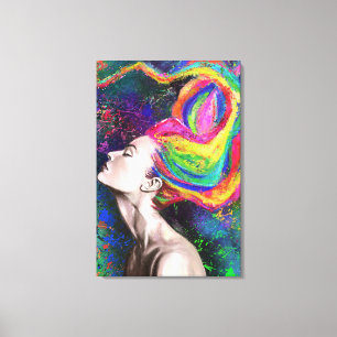 Bunte Frau mit Haar Leinwanddruck - Malerei Kunst